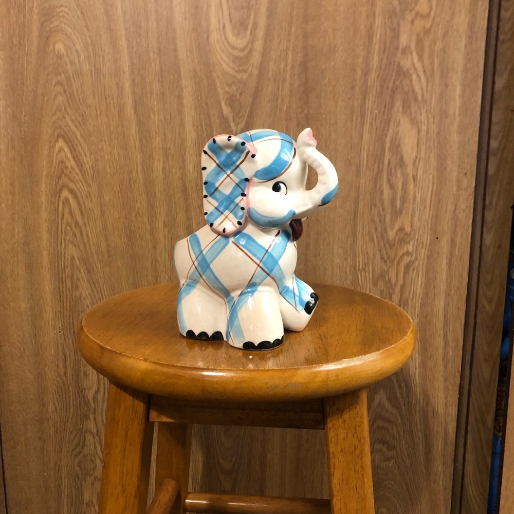Plaid Ceramic Elephant Figurine